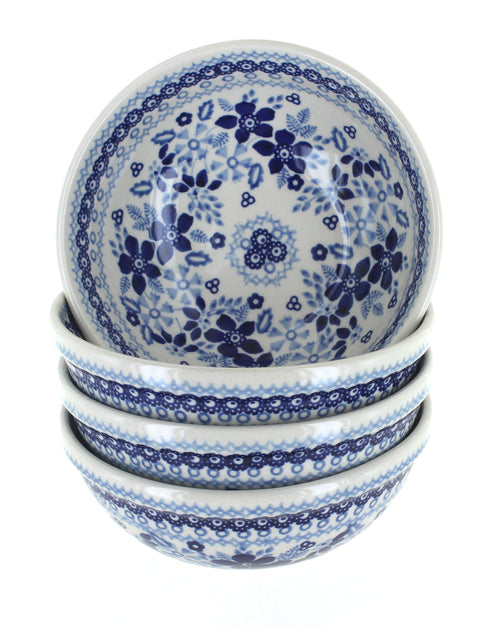 Polish Pottery Vintage Blue Daisy 4 PC Dessert Bowl Set