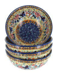 Polish Pottery Blue Butterfly 4 PC Dessert Bowl Set