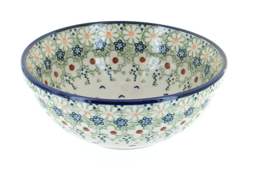 Polish Pottery Green Daisy Cereal/Soup Bowl
