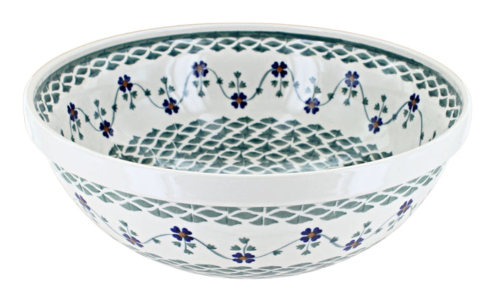 Polish Pottery Sage Floral Large Serving Bowl