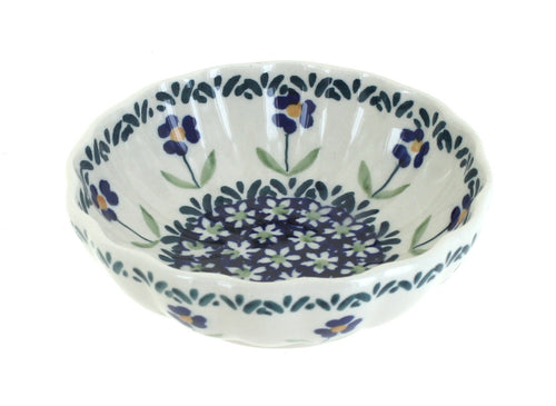 Polish Pottery Blue Daisy Small Scallop Bowl