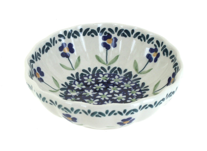 Polish Pottery Blue Daisy Small Scallop Bowl