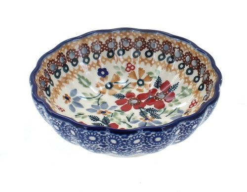 Polish Pottery Red Daisy Small Scallop Bowl
