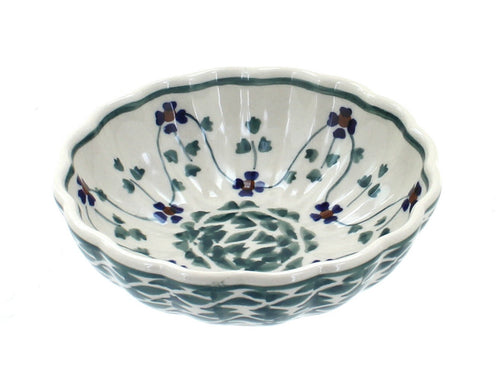 Polish Pottery Sage Floral Small Scallop Bowl