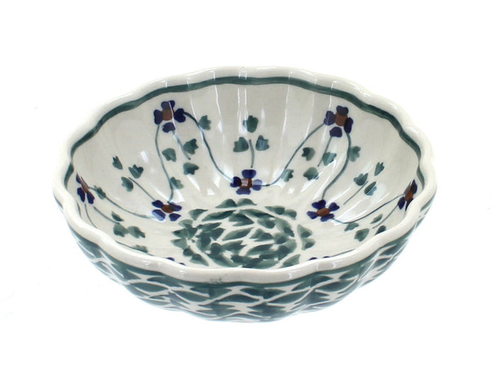 Polish Pottery Sage Floral Small Scallop Bowl