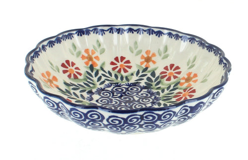 Polish Pottery Garden Bouquet Scallop Bowl