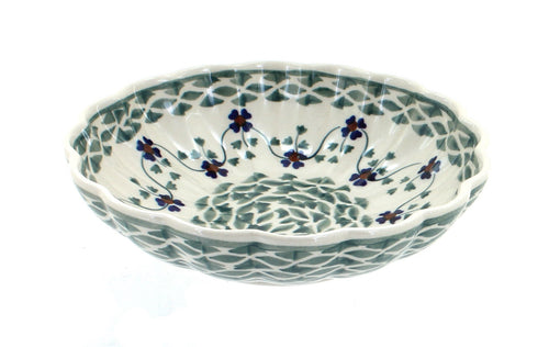Polish Pottery Sage Floral Scallop Bowl
