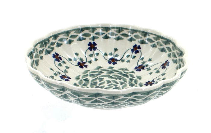 Polish Pottery Sage Floral Scallop Bowl