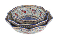 Polish Pottery Red Daisy Decagonal Serving Bowl Set