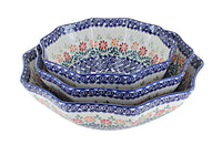 Polish Pottery Garden Bouquet Decagonal Serving Bowl Set