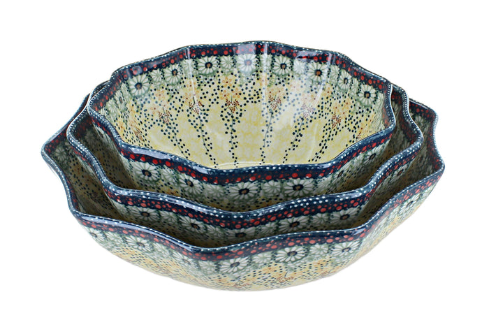Polish Pottery Sunshine Grotto Decagonal Serving Bowl Set