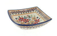 Polish Pottery Red Daisy Small Square Bowl