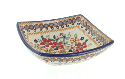 Polish Pottery Red Daisy Small Square Bowl