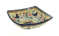 Polish Pottery Blue Butterfly Small Square Bowl
