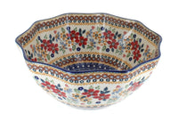 Polish Pottery Red Daisy Small Decagonal Serving Bowl
