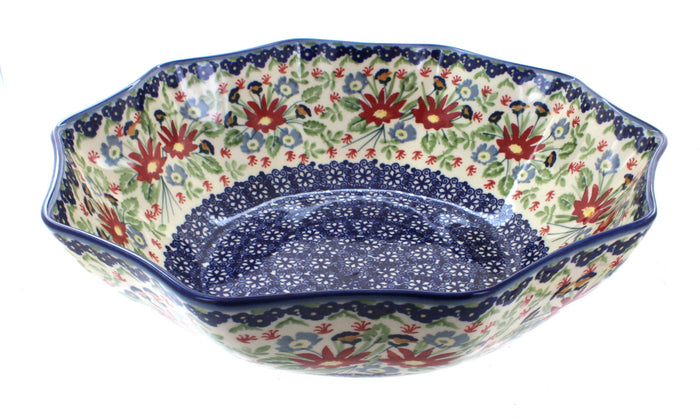 Polish Pottery Jungle Bouquet Large Decagonal Serving Bowl