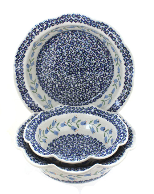Polish Pottery Tulip 3 Piece Scallop Serving Set