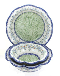 Polish Pottery Summer Vine 3 Piece Scallop Serving Set