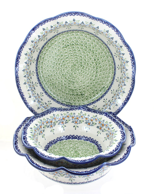 Polish Pottery Summer Vine 3 Piece Scallop Serving Set