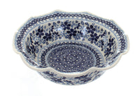 Polish Pottery Vintage Blue Daisy Medium Scallop Serving Dish