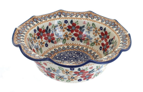 Polish Pottery Red Daisy Small Scallop Serving Dish