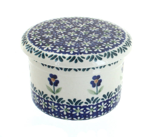 Polish Pottery Blue Daisy French Butter Dish