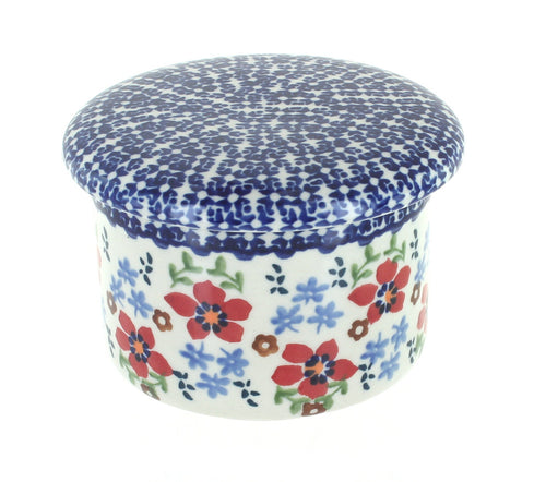 Polish Pottery Red Poppy French Butter Dish