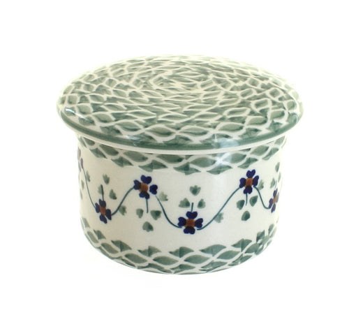 Polish Pottery Sage Floral French Butter Dish