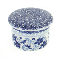 Polish Pottery Vintage Blue Daisy French Butter Dish