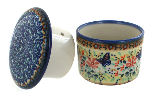 Blue Butterfly French Butter Dish Polish Pottery