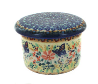 Polish Pottery Blue Butterfly French Butter Dish