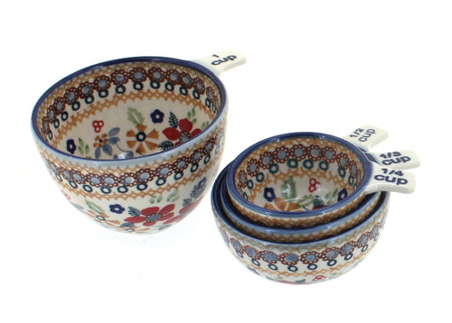 Polish Pottery Red Daisy Measuring Cup Set