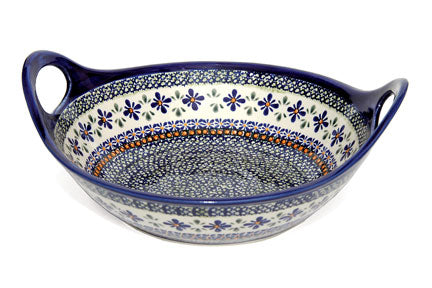 Mosaic Flower Deep Bowl with Handles Polish Pottery