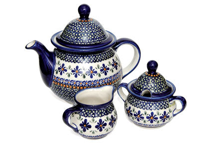 Mosaic Flower Three Piece Tea Set Polish Pottery