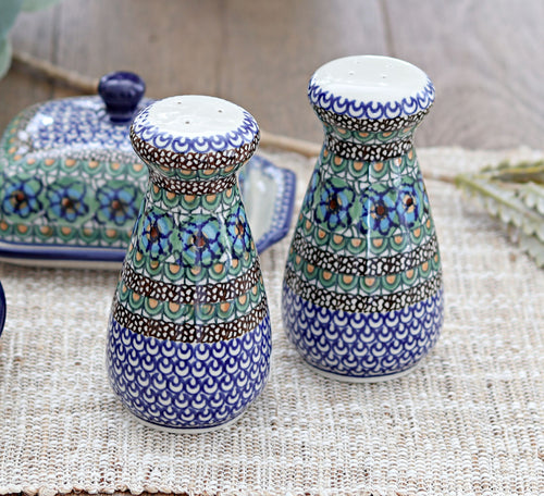 Mardi Gras Large Salt & Pepper Shakers Polish Pottery