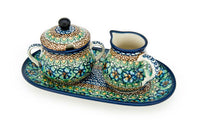 Mardi Gras Small Cream & Sugar Set with Tray Polish Pottery