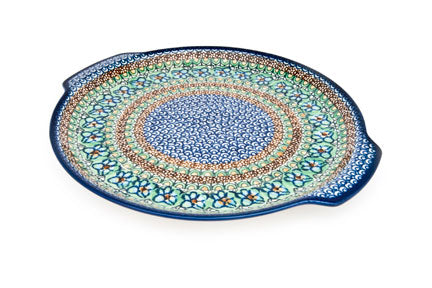 Mardi Gras Round Serving Tray with Handles Polish Pottery