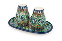 Mardi Gras Salt & Pepper Shaker with Tray Polish Pottery