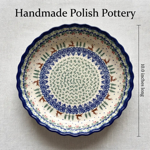 Reindeer Delight Pie Plate Polish Pottery
