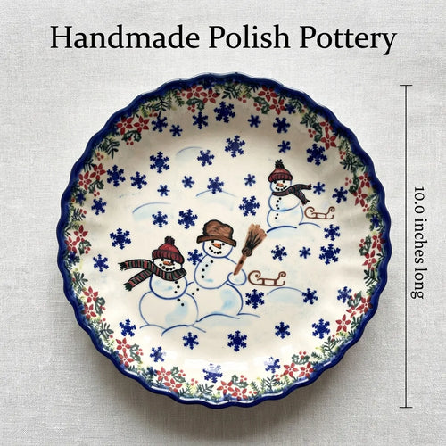 Snowflake Friends Pie Plate Polish Pottery