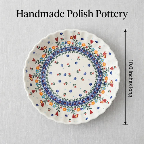 Hearts & Flowers Pie Plate Polish Pottery