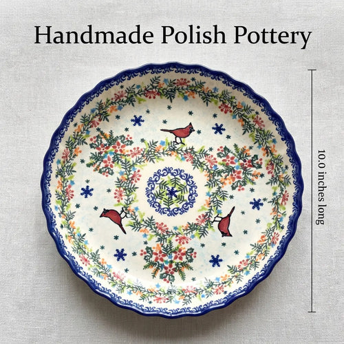 Winter Cardinal Pie Plate Polish Pottery