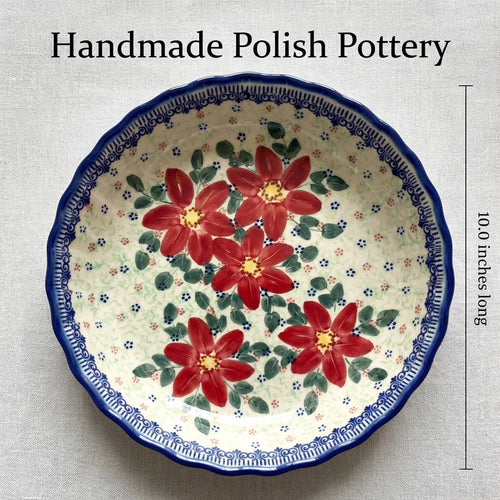 Poinsettia Pie Plate Polish Pottery