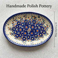 Blue Dahlia Oval Platter Polish Pottery