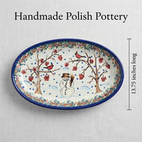 Little Snowman Oval Platter Polish Pottery