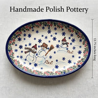 Snowflake Friends Oval Platter Polish Pottery