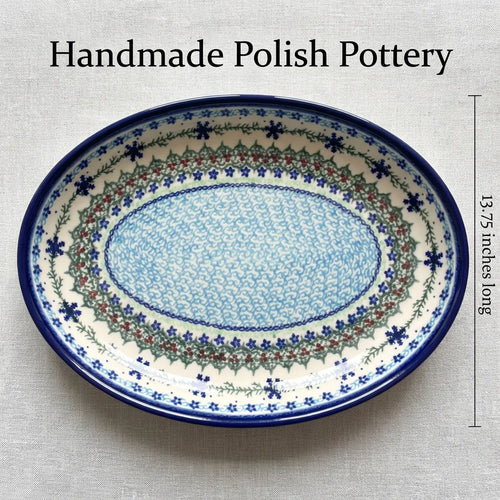 Winter Celebration Oval Platter Polish Pottery