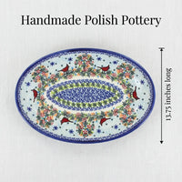 Winter Cardinal Oval Platter Polish Pottery