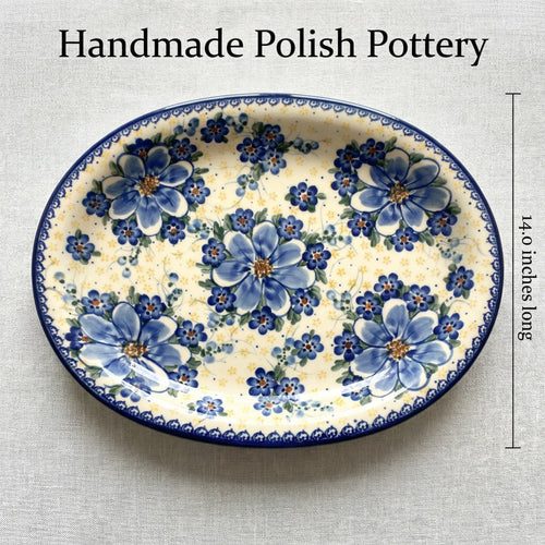 Daisy Surprise Large Oval Platter Polish Pottery