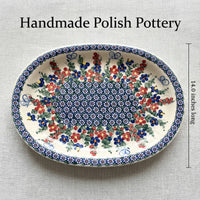 Garden Butterfly Large Oval Platter Polish Pottery